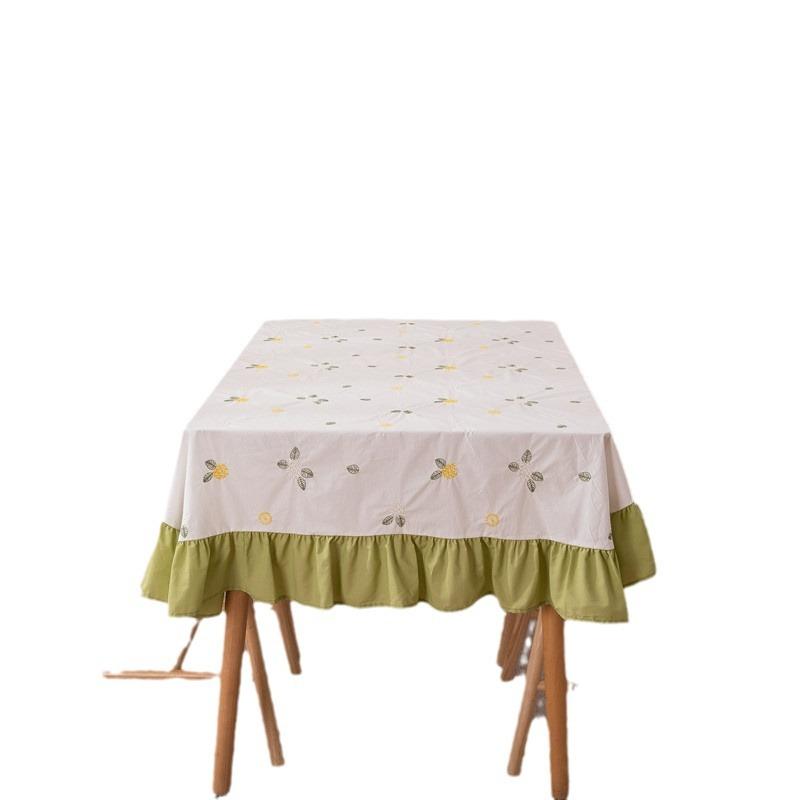 Fresh Spring Cotton Plant Green Embroidery Embroidery Flower Grass Lotus Leaf Fungus Edge Coffee Table Table Cloth