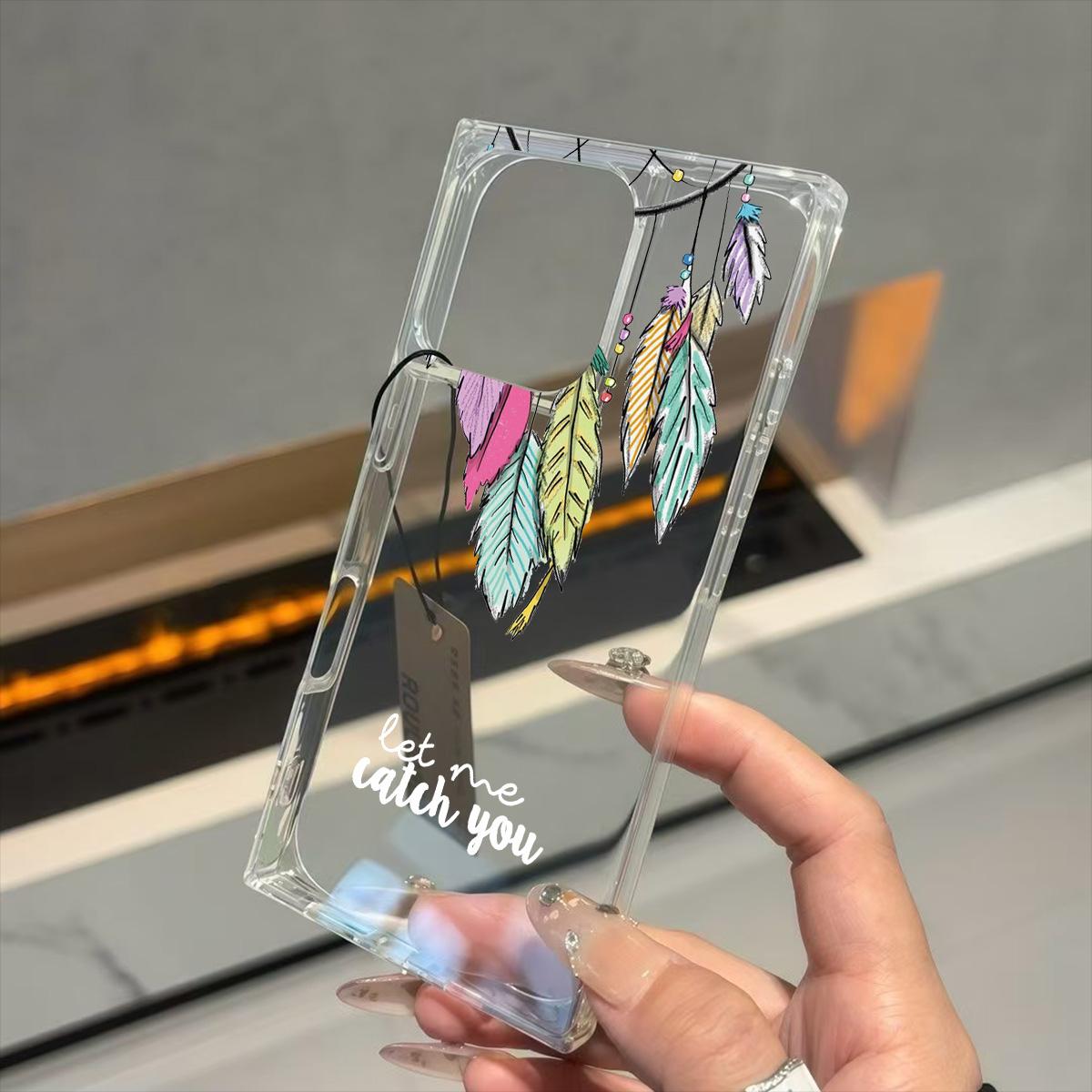 

Clear Square Back Tube Case Protection For iPhone 16 ProMax 13 11 12 15 Plus 14 Pro Max Anti-Oxygen,Colorful Feather Pattern Casing iphone 11 ProMax