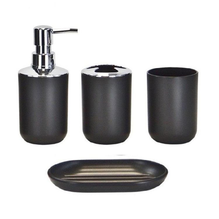 Modern Bathroom Necessities Set Of 6 Plastic Items with Covered Trash Can Toothbrush Stand Toilet Brush For Family Hotel
