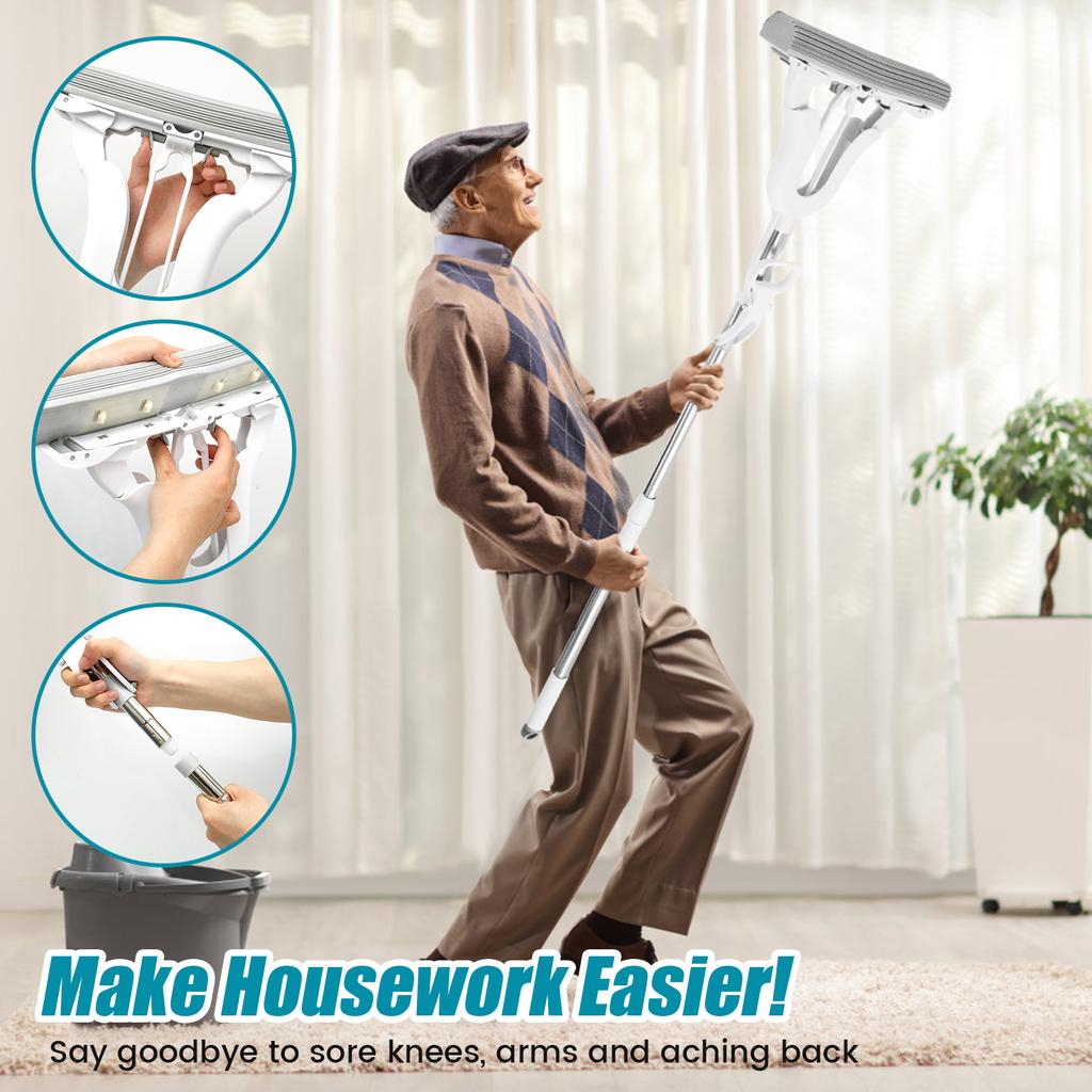 PVA Sponge Mop Self Wringing Sponge Roller Mop with Adjustable Handle Super Absorbent Sponge Floor Mop Household Cleaning Tools