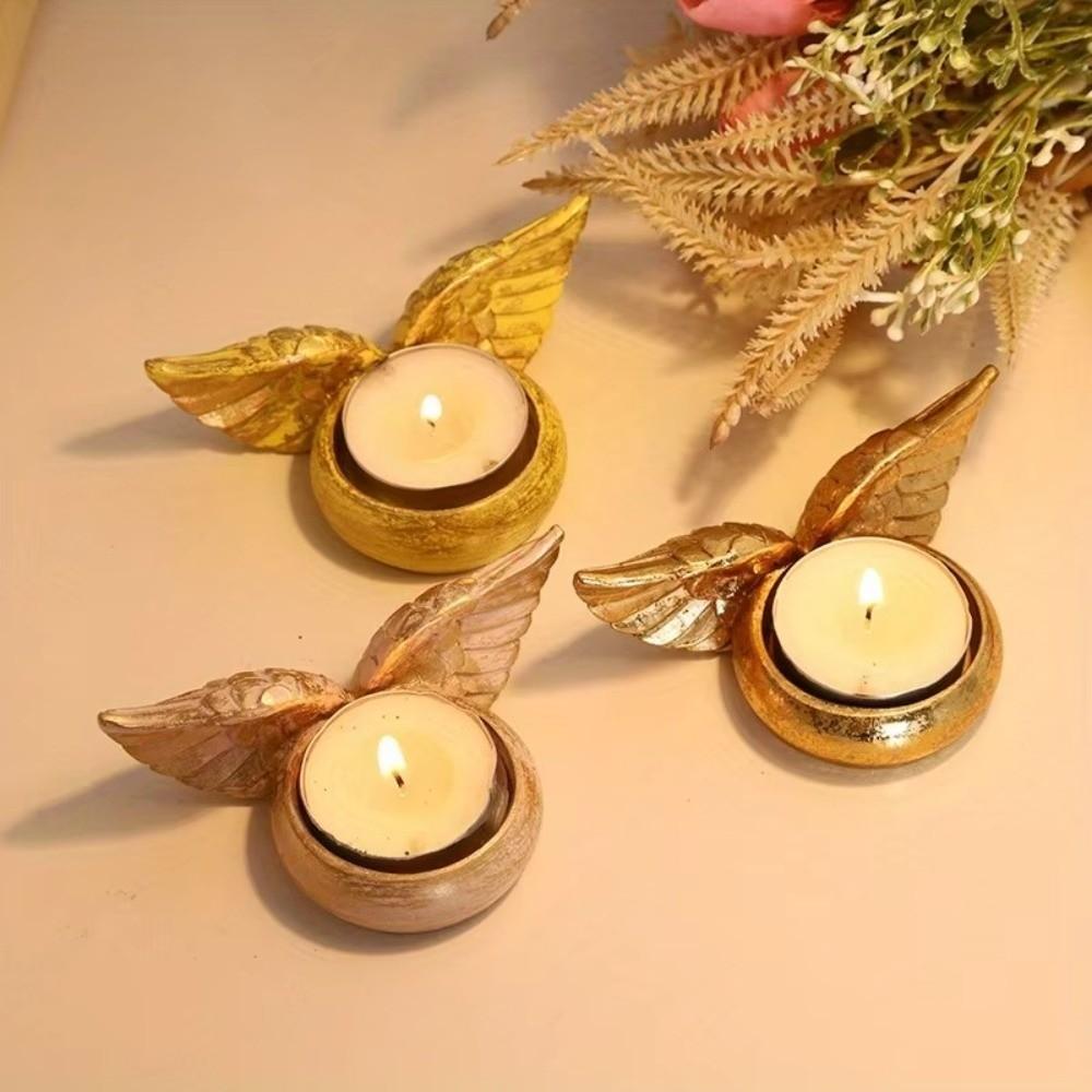 Angel Wings Tabletop Candle Holders Resin Statue Home Decoration Candlelight Dinner Props Candle Stand