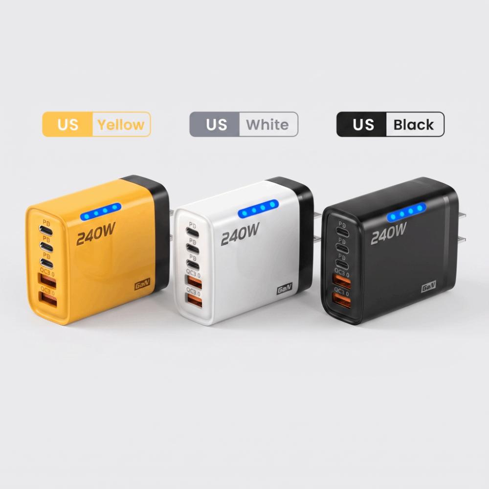 240W Phone Charger Adapter 5 in 1 Phone Power Adapter EU Plug Wall Charger Adapter Office Use