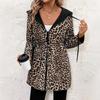 European and American Women's Clothing Two-sided Clothing Leopard Print Hooded Zipper Jacket Casual Long Jacket Belt Long Sleeve