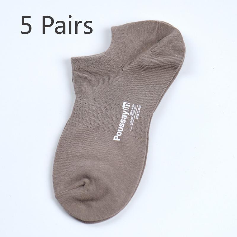 5 Pairs of Socks Men's Sweat Absorbent Cotton Anti Drop Heel Short Shallow Mouth Solid Colour Casual Offset Printed Invisible Sports Boat Socks