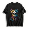 Lebendiger Kunst-Katzen-Druck Lässiges T-Shirt Trendiges Lockeres Rundhals-Oberteil Reines Baumwoll-T-Shirt
