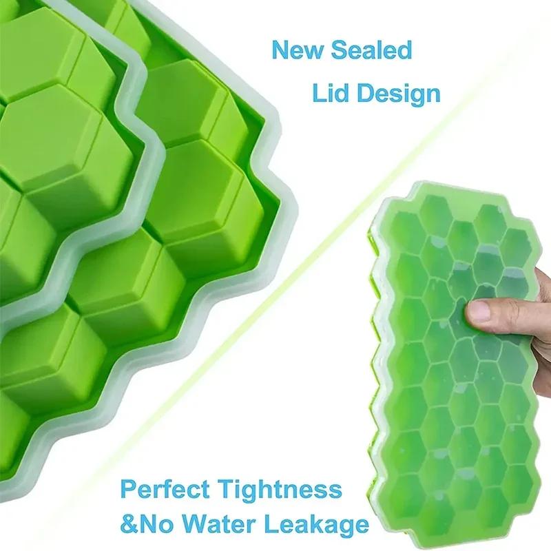 37 grid Silicone Ice Cube Mold with Cover Cellular Mesh Stackable DIY Ice Mold Reusable Food Grade Kitchen Utensils