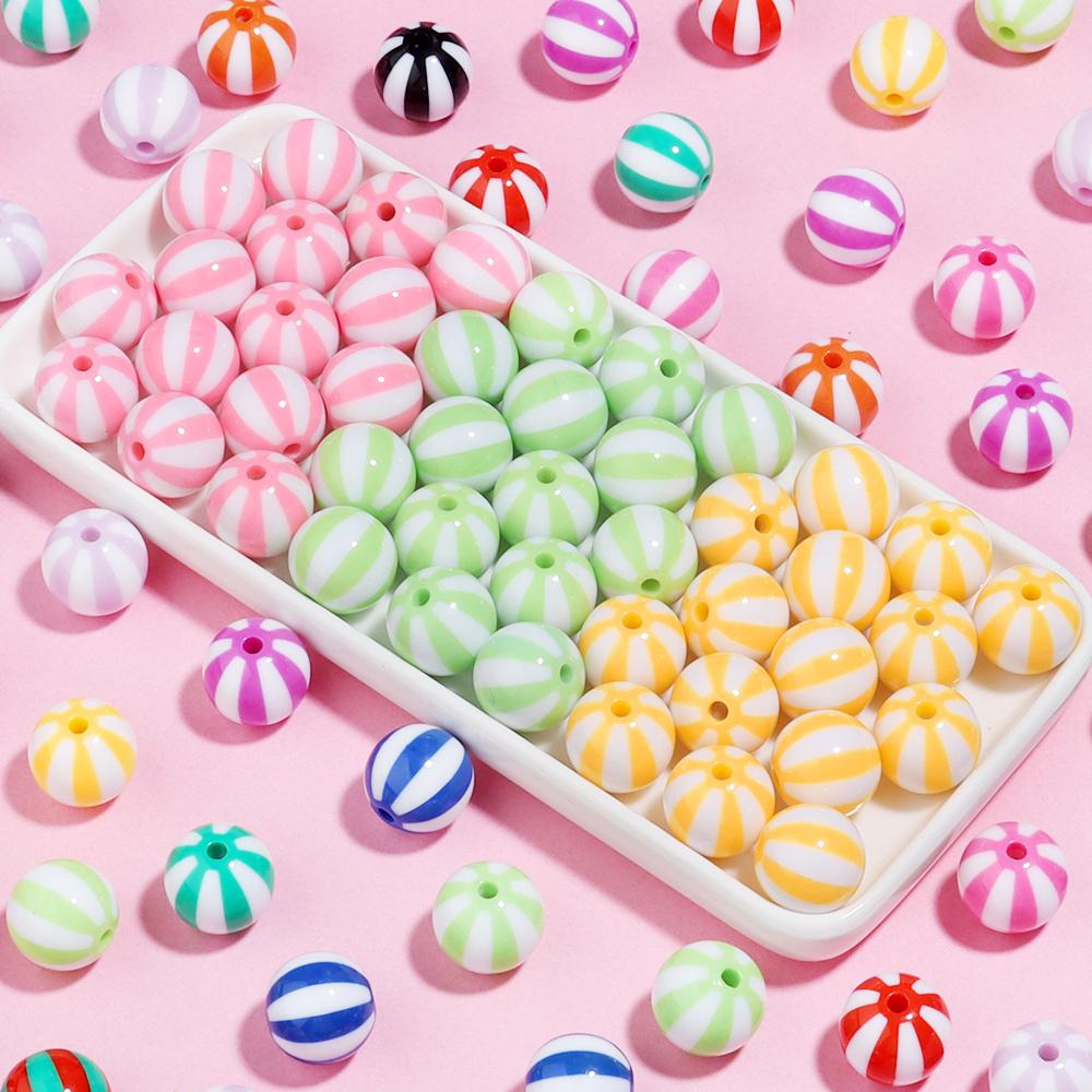 10-20pcs Acrylic Beads Big Hole Stripe Acrylic Beads Colorful Round Loose Spacer Beads For Jewelry Making DIY Bracelet Necklace