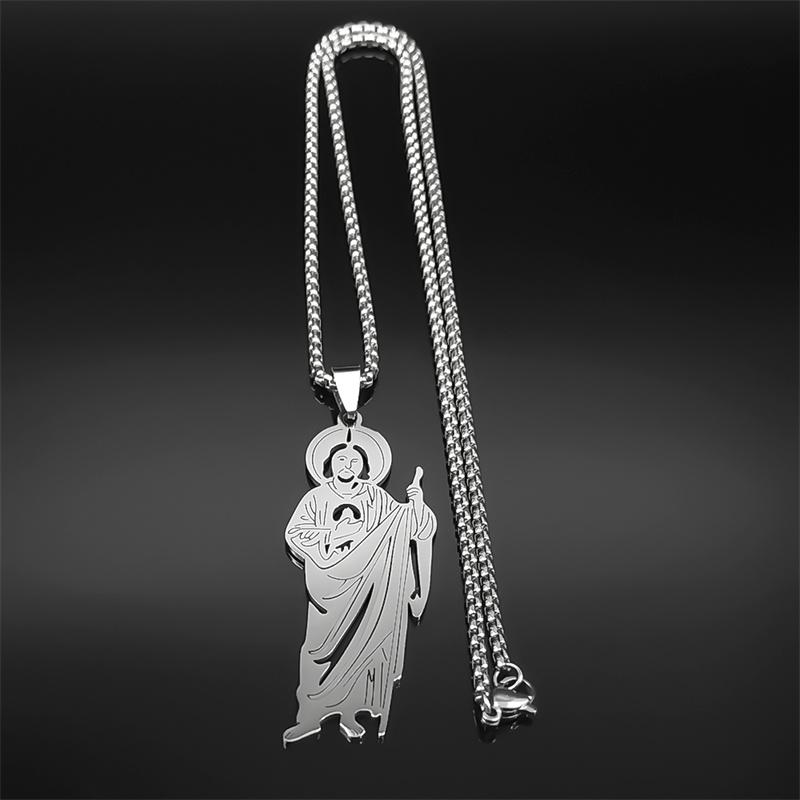 San Judas Tadeo Pendant Necklace for Men Women Stainless Steel Silver Color Saints Apostle of Jesus Chain Jewelry