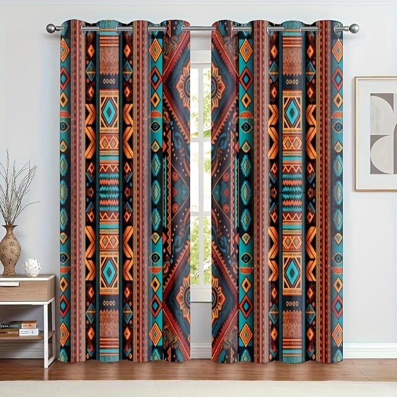 

2pcs Bohemian Pattern Curtain Decorative Window Drape Window Treatments For Bedroom Living Room Home Decoration Window cortinas (W50H130cm)-2pcs&Rod Pocket