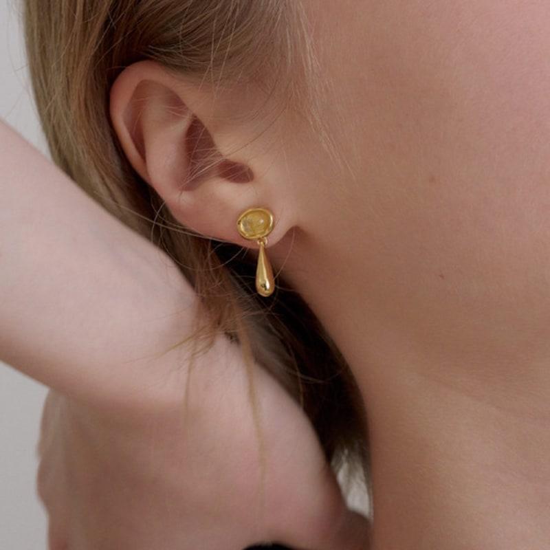 ovbeige [VEI] 925silver DROP BAR STONE EARRINGS _ RUTILATED QUARTZ