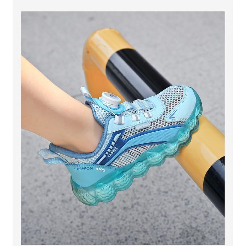 Boys Breathable Mesh Sneakers With Rotating Snap Lightweight Anti-Slip Sport Shoes Kids Fall