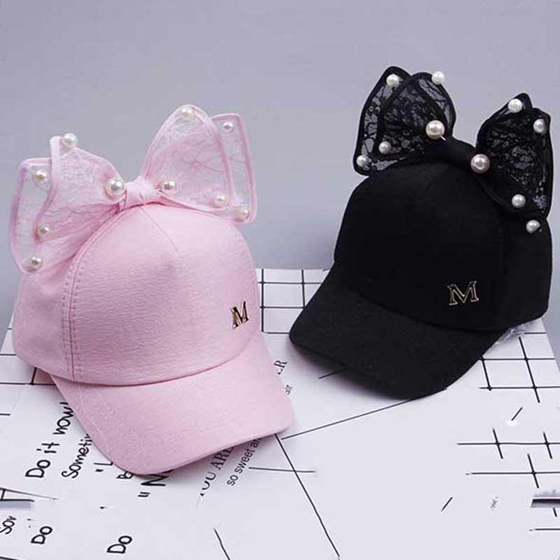 

Весна-Лето Бейсболка Детская Кепка Snapback с заячьими ушками и жемчугом и большим бантом Кепка в стиле хип-хоп для девочек