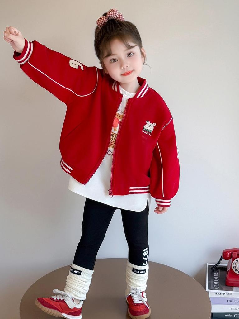 2025 Girls' Stylish Baseball Jacket - Spring & Autumn Korean Fashion Outerwear for Kids