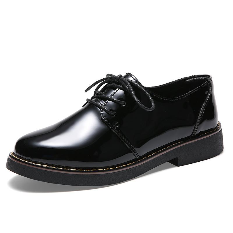 Black Love Small Leather Shoes Women's Soft Leather Style Retro Flat-bottomed Lace-up Thick-soled Mirror Single Shoes Women