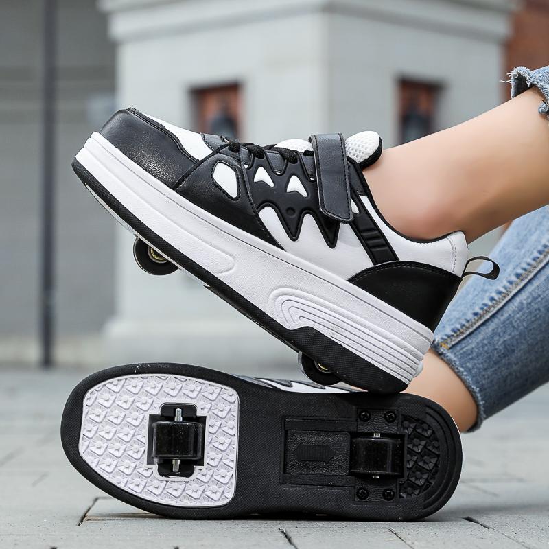 Pantofi Deformați pentru Copii/Adolescenți, Băieți și Fete, Patine cu Rotile cu Două Rânduri cu Dublu Scop, Patine cu Rotile cu Două Rânduri