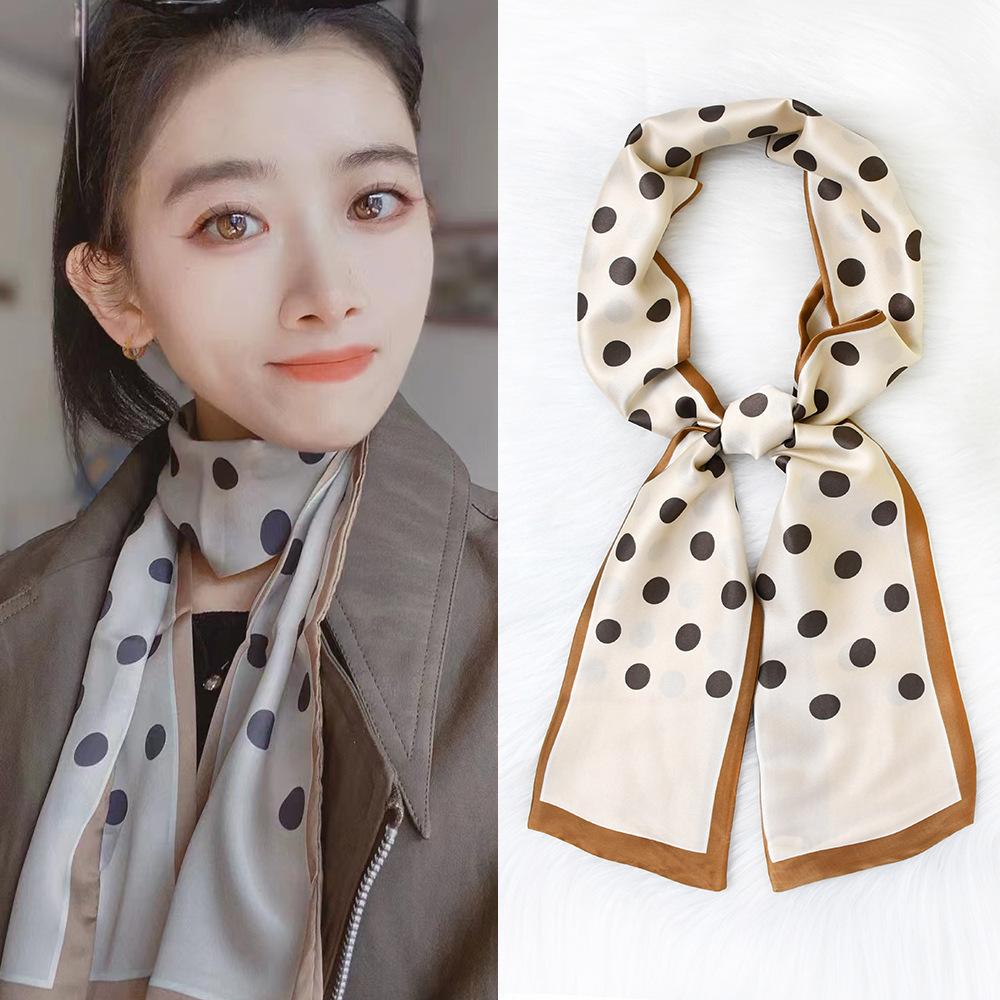 Ladies' Fashion Versatile Striped Carriage Irregular Satin Long Scarf Silk Scarf Premium Double Layer Narrow Long Scarf
