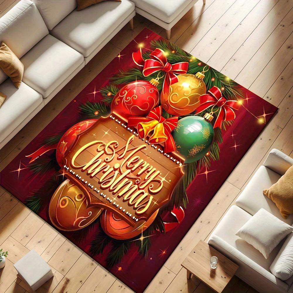 1pc Christmas Themed Rug, Merry Christmas Print, Bedside Carpet, Non slip Laundry Room Mat, Machine Washable Water Absorbing Entrance Door M