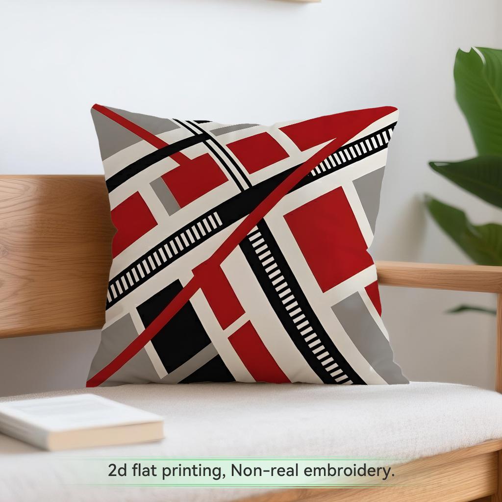 1 Red And Black Geometric Bag Cushions Pillowcase Polyester Cushion Cover Throw Pillow Pillowcover Home Car Sofa Decor