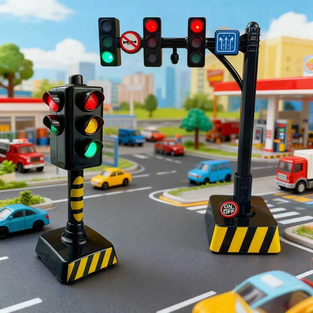 Safety Education Simulation Traffic Lights Toys Toddlers Signpost Gas Station Indicator Warning Car Model Kids Pretend Play Toys