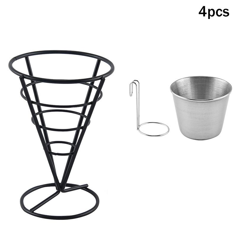 'Four Stainless Steel Fry Racks With Sauce Cups, Perfect For Kitchens, Restaurant Buffets, Picnic Parties, And Family Gatherings