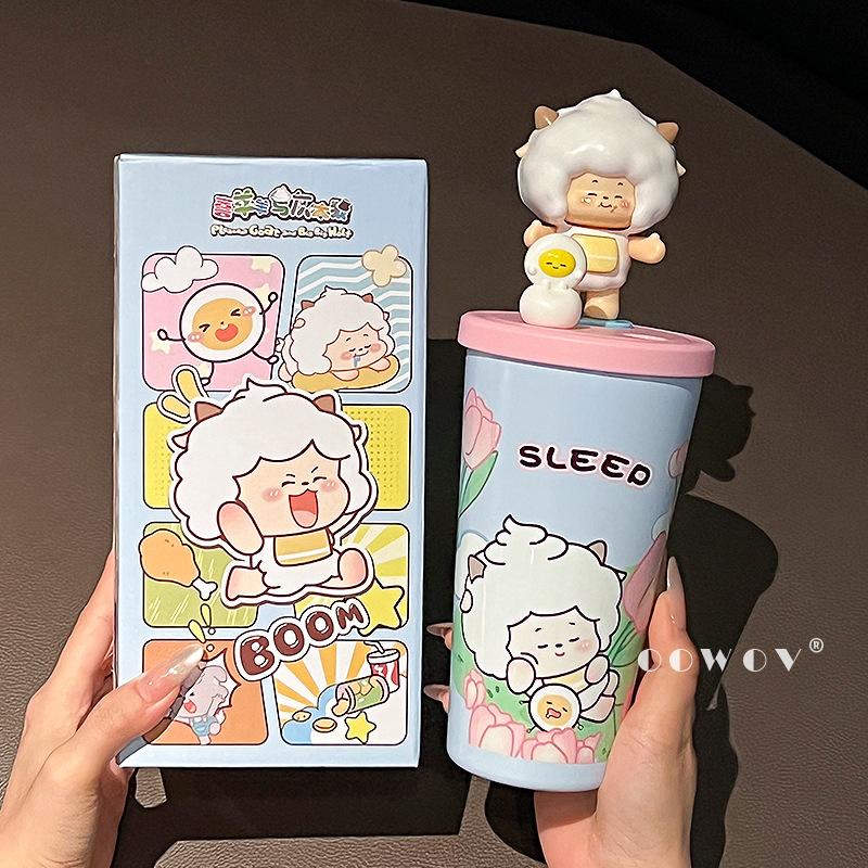 Lazy Sheep Stainless Steel Straw Thermos Cup, Special Water Cup for Students To Go To School, Girls 2025 New High-value Cup