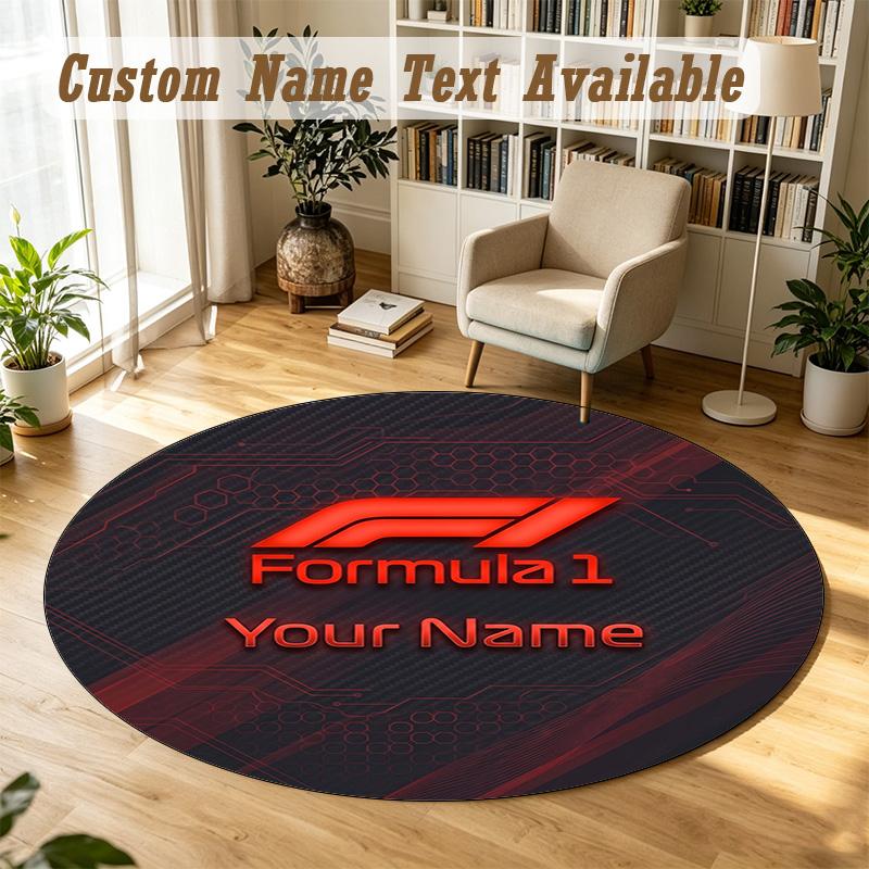 Round Rug Custom NameF1 Pattern Non Slip Carpet Home Floor Decor