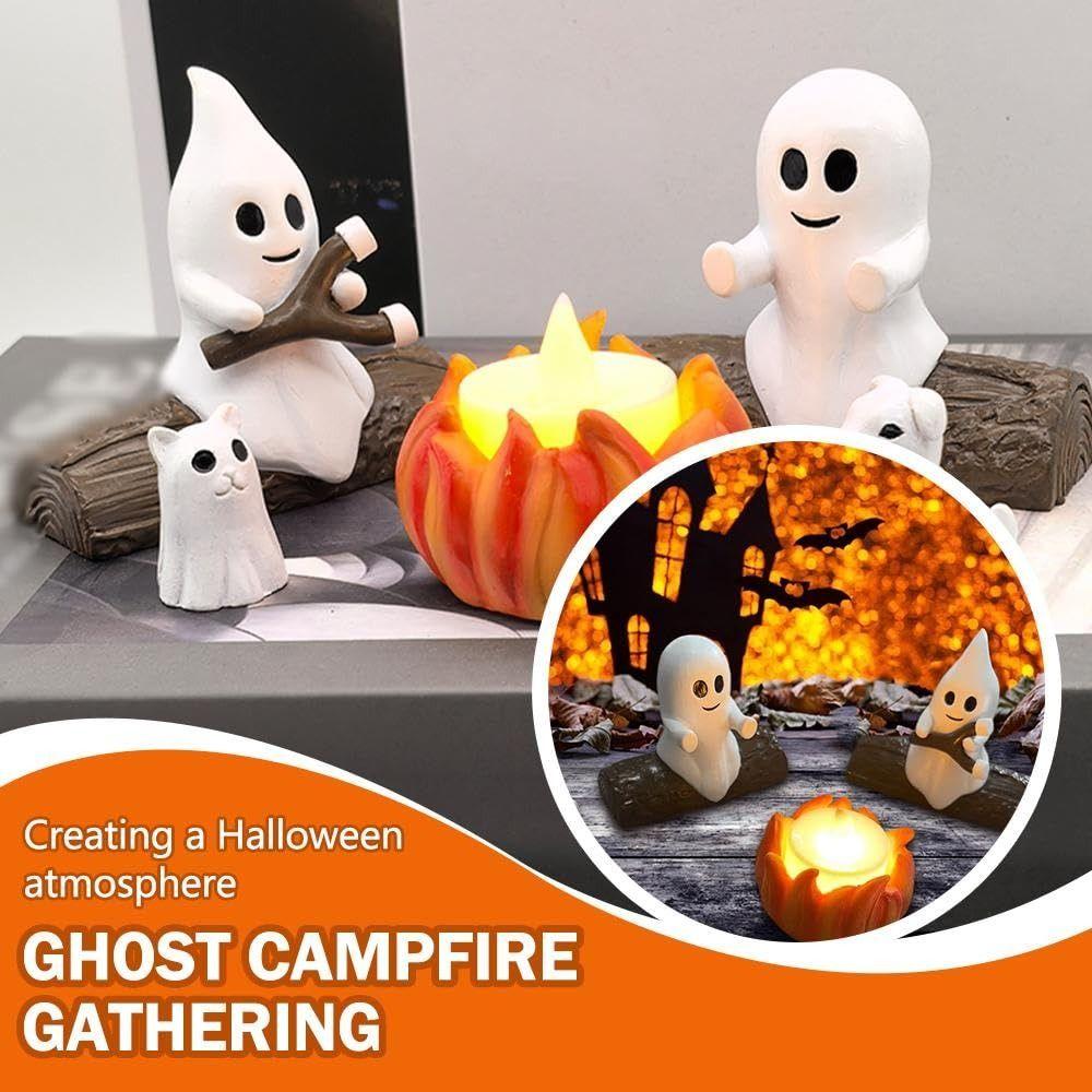 LED Campfire Scene Ghost Campfire Nightlight Spooky Fire Marshmallow Cute Ghost Flickering Nightlight Small Electric Faux
