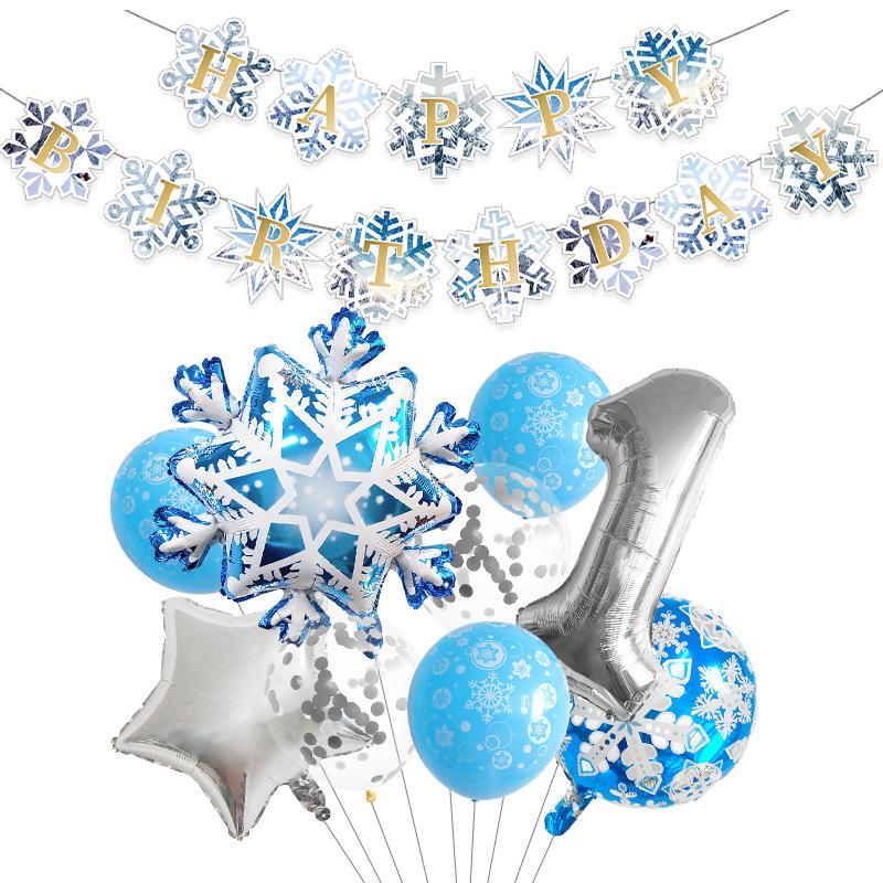 Snowflake Birthday Balloon Set Christmas Arrangement Birthday Flag Decoration 32 Inch Digital Set Blue Anniversary