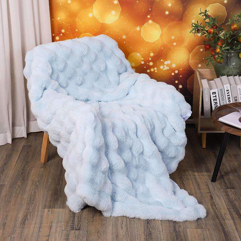 Tuscany Faux Rabbit Fur Bubble Fleece Blanket - Cozy Winter & Summer Sofa Throw