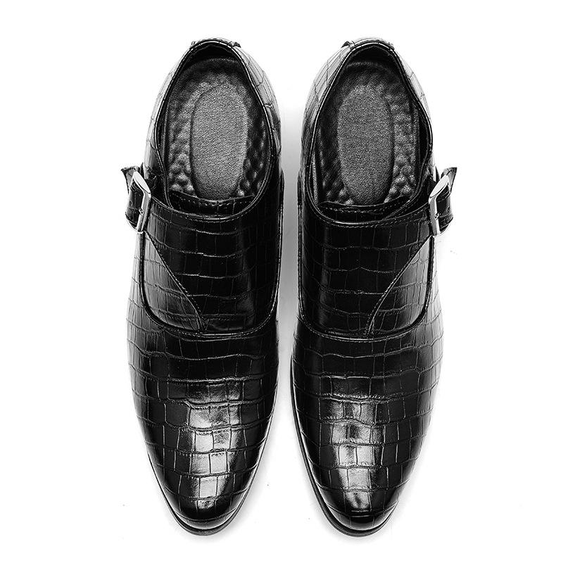 Fashionable 5cm Height Increase Stone Pattern British Casual Men's Leather Shoes