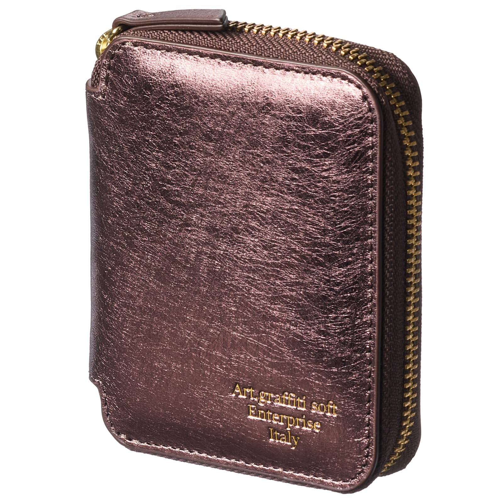 

[VOICE] Graffiti Italian Cowhide Leather Women s Bifold Wallet, Palm-Sized, Round Zipper closure, Gift Boxed, Wine