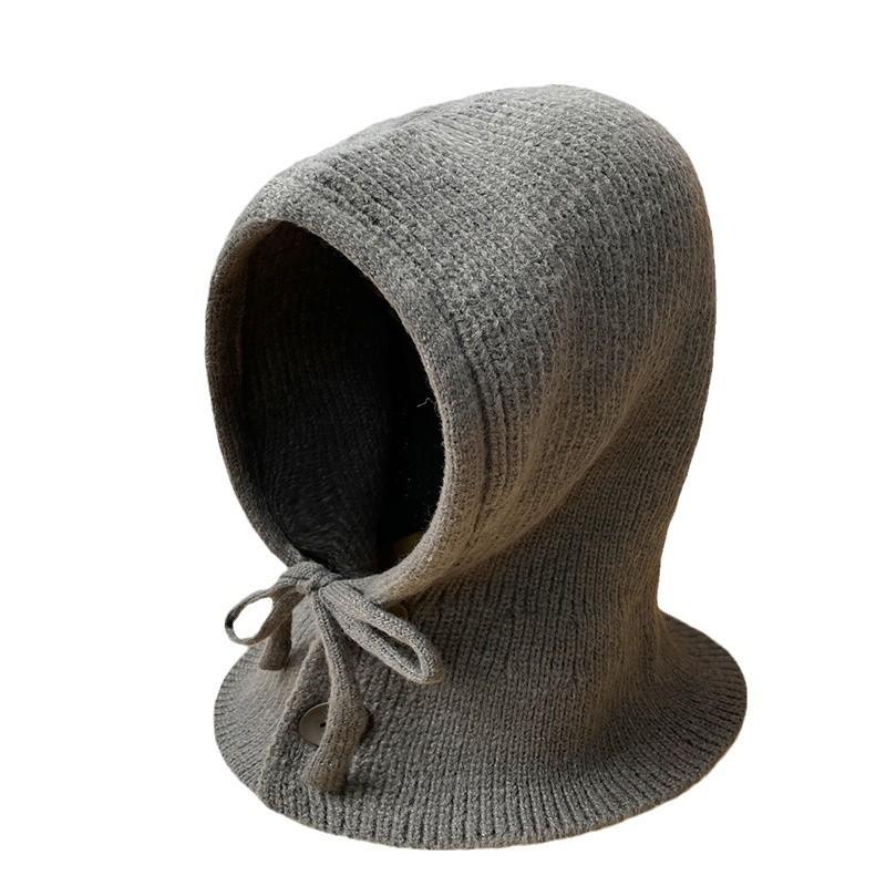 Balaclava Feminino de Alto Padrão à Prova de Vento e Quente Proteção para Orelhas Chapéu de Lã Lenço Integrado Chapéu de Tricô