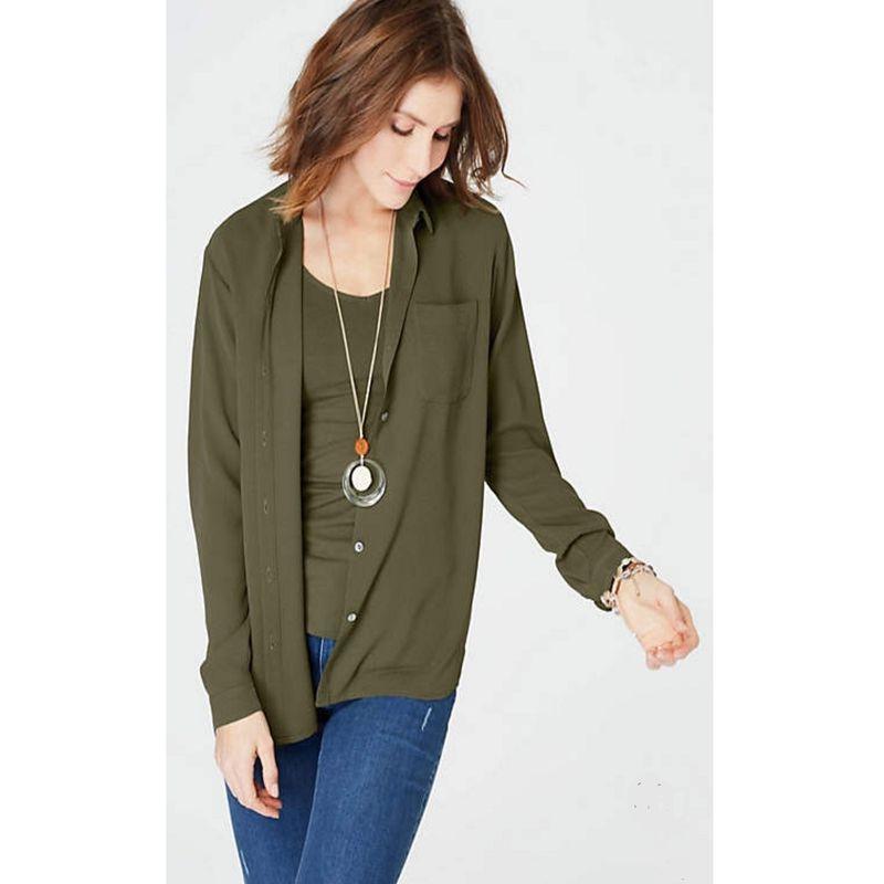 

Sister Ran Has Pockets Casual Not Easy to Wrinkle Long Sleeves Shirt Dark green S