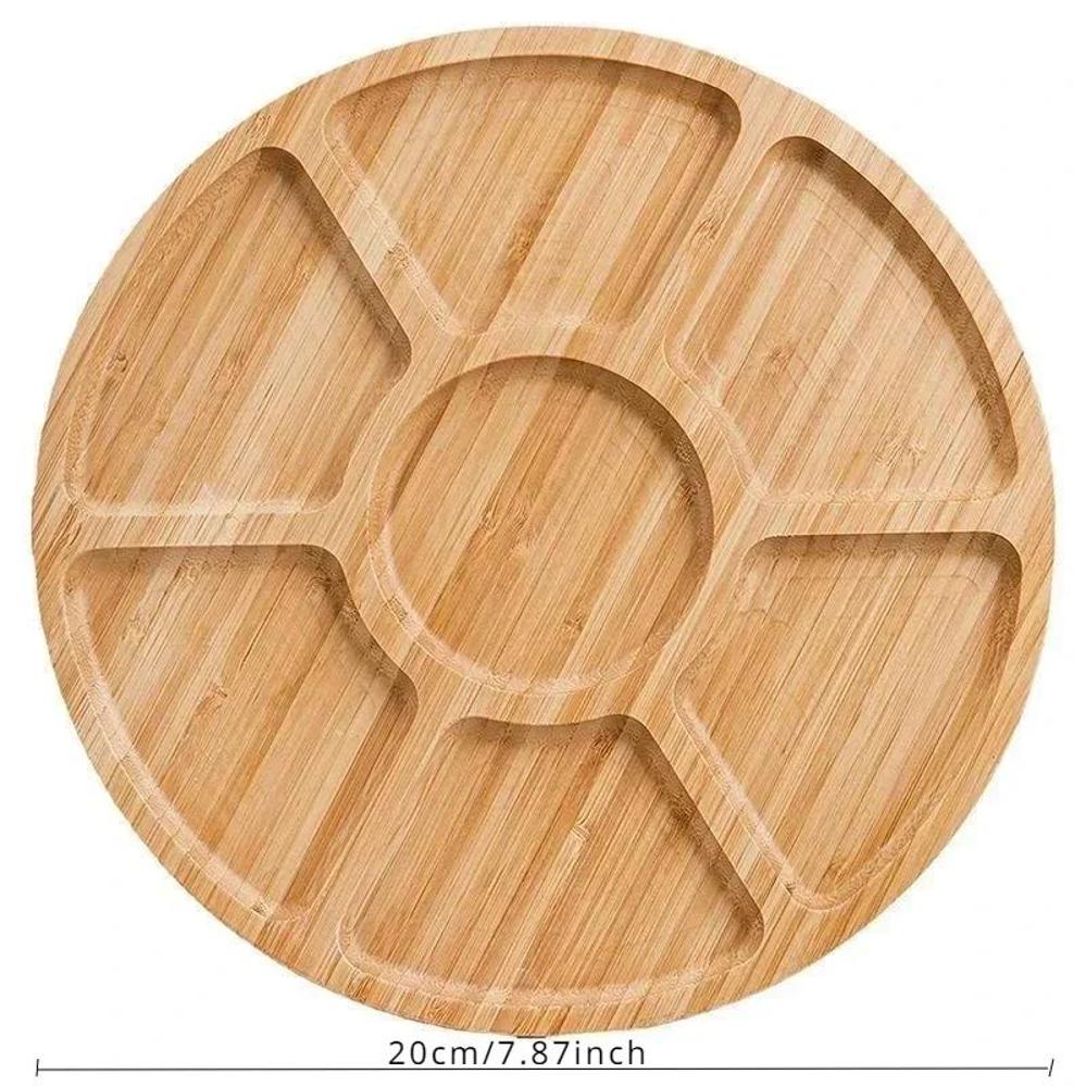 

1 Pcs Bamboo Fruit Basket Wooden Thickened Snack Breakfast Stand With Multiple Compartments Round Dessert Snack Tray