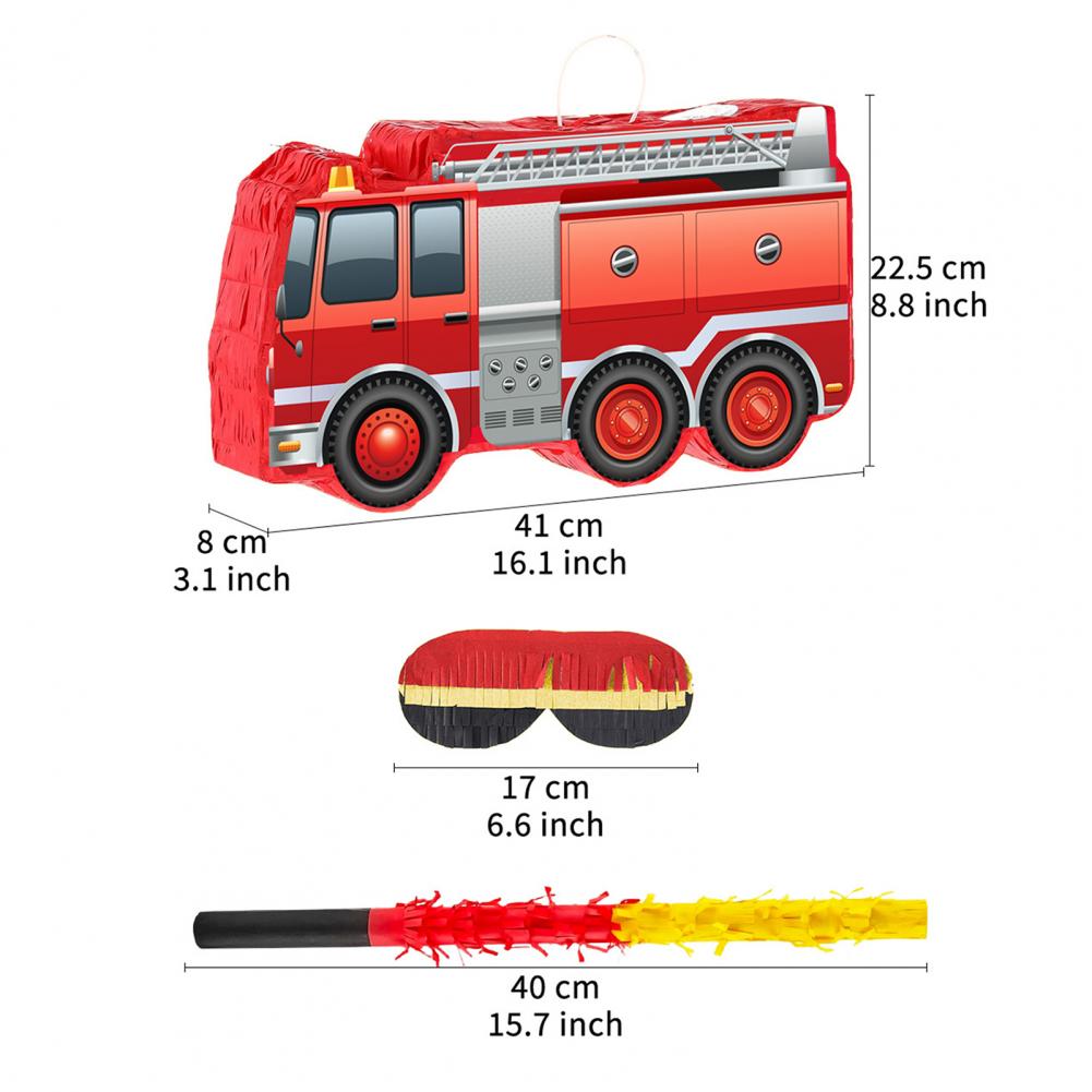 Children Party Pinata Truck Pinata for Kids Firetruck Pinata Set with Stick Blindfold Confetti Firefighter Birthday for Kids