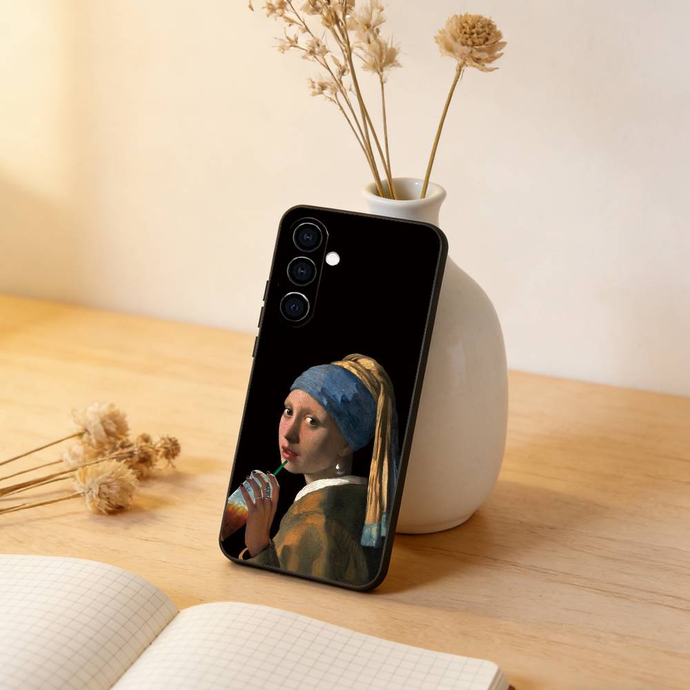 

Girl With A Pearl Earring Vermeer Phone Case Black Silicone Soft For Samsung Galaxy A73,A72,A71,A70,A53,A52,A51 Samsung a22 5g