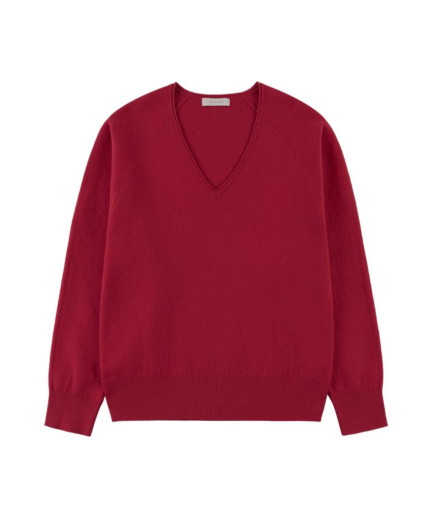 Siyajyu Sikn2181 Balloon V-Neck Loose Fit Knit_Red