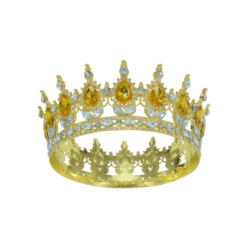European and American Baroque Bridal Round Crown Party Dance Princess Tiara Birthday Crown Crystal Hair Accessories for Women