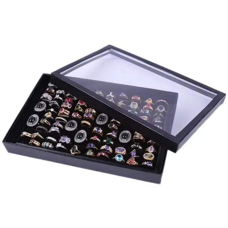 1PC 100 Slot Flocking Jewelry Holder Storage Box Ring Earrings Pendant Display Case Organizer Jewelry Organizer