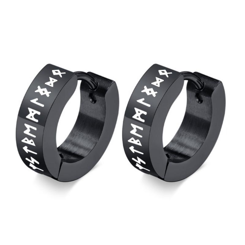 Vintage Norse Viking Runes Hoop Earrings for Men Male Boys,Waterproof Stainless Steel Huggie Ear Gifts Christmas Jewelry