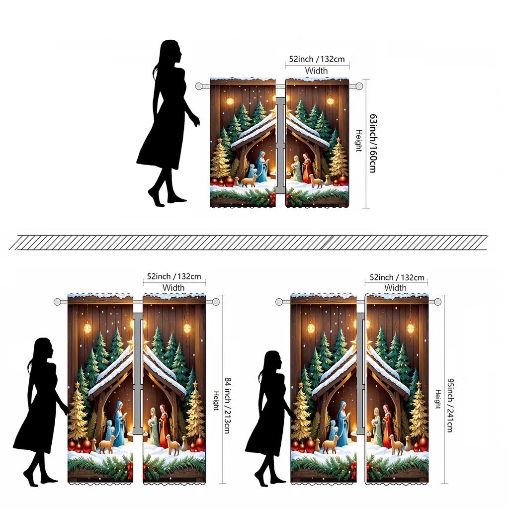 2 Pieces of HD Digital Yellow Curtains Tied Under the Christmas Tree Home Decoration Style Decoration Living Room Bedroom Wear R