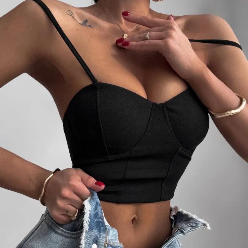 European and American style new women's clothing white super short slim fashion temperament backless sleeveless vest sling solid color