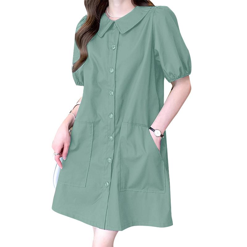 

ZANZEA Women Doll Collar Solid Color Loose Summer Short Sleeve Dress 4XL