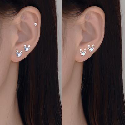 Boucles d'oreilles plaquées argent S925 Mori bleu Boucles d'oreilles élan Nouvelle mode coréenne Cadeau de Noël boucles d'oreilles bois de lune pour femmes