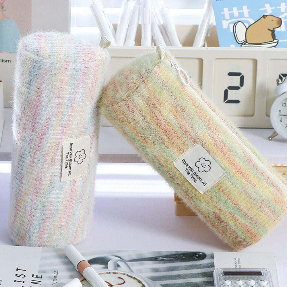 Scratch-proof Cosmetic Storage Bag Canvas Plaid Pen Bag Woven Pencil Case  Student Supplies