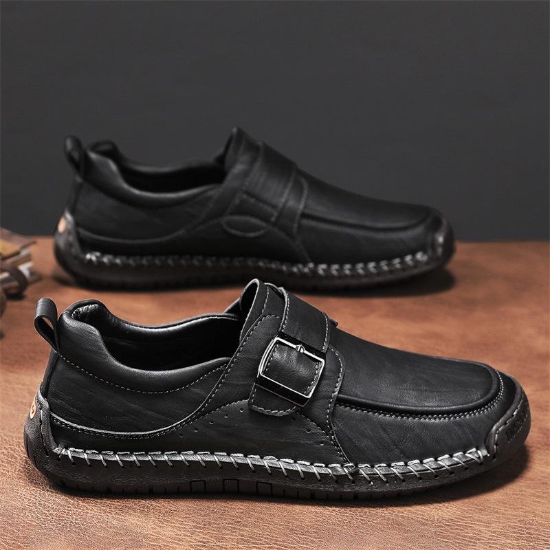 

Leather shoes men s 2025 autumn new large-size versatile fashion casual men s shoes one-pedal soft-soled men s casual leather shoes 46 чёрный