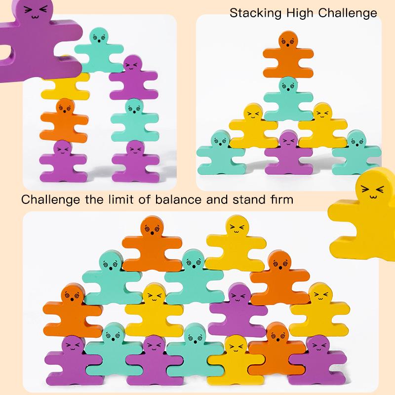 3D Balance Beam Stacking Game: Early Education Puzzle with Double-Sided Pattern Cards and Building Blocks for Kids