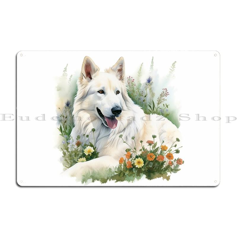 

White Swiss Shepherd Dog Metal Sign Wall Mural Cinema Rusty Iron Customize White Swiss Shepherd Tin Sign Poster 20x30cm