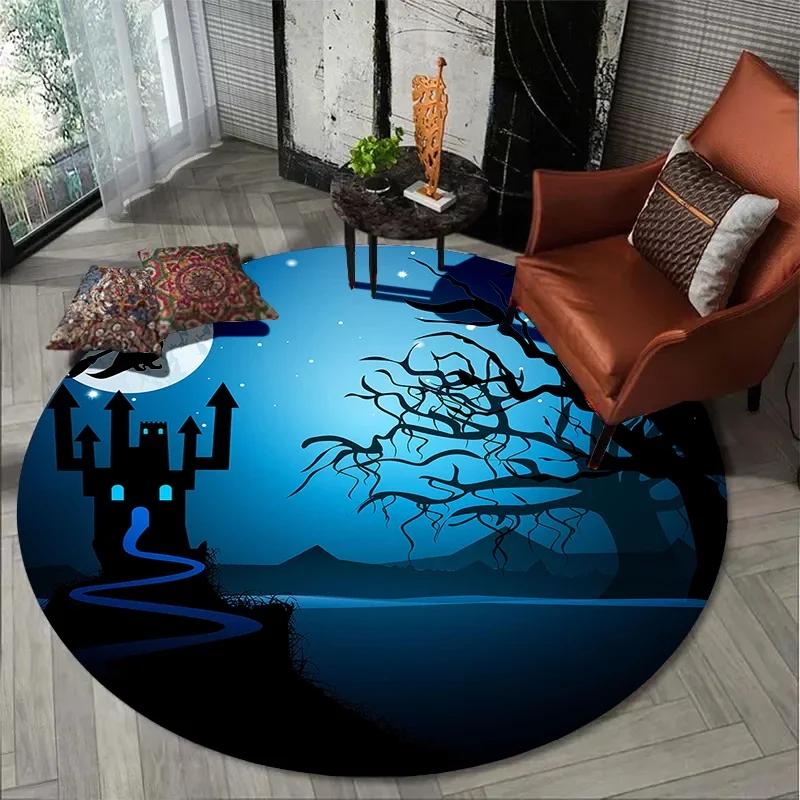 Halloween Atmosphere Carpet Living Room Bedroom Bathroom Mat Children Play Round Floor Mat Home Decoration