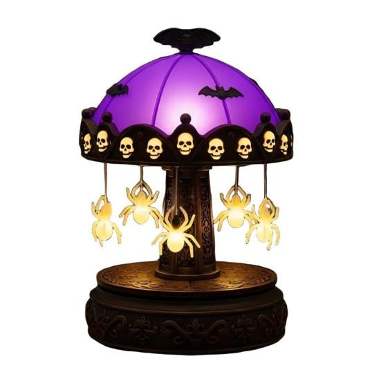 Ghost Carousel Light Stained Glass Carousel Night Light with Floating Ghost Halloween Desk Reading Lamp for Bedroom Mantel Tabletop Decor
